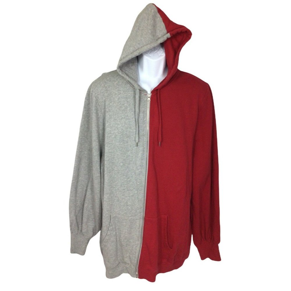Eggie Jenn Im Oversized Hoodie Sz M Balloon Sleeve Streetwear Full Zip Red Gray